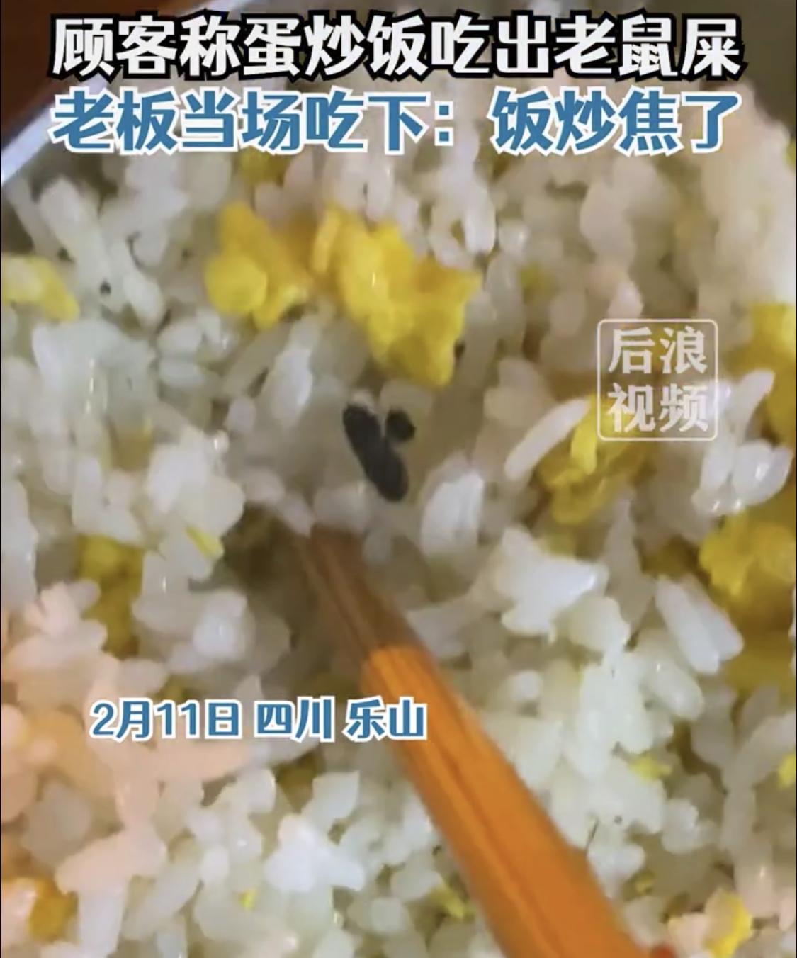 顾客点炒饭吃出老鼠屎,老板当场吃下:油温太高饭炒焦了,酥脆酥脆的